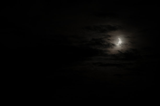 多云天气中月亮的狭窄半圆。镰刀，黄昏的月牙叠在你的照片上图片下载