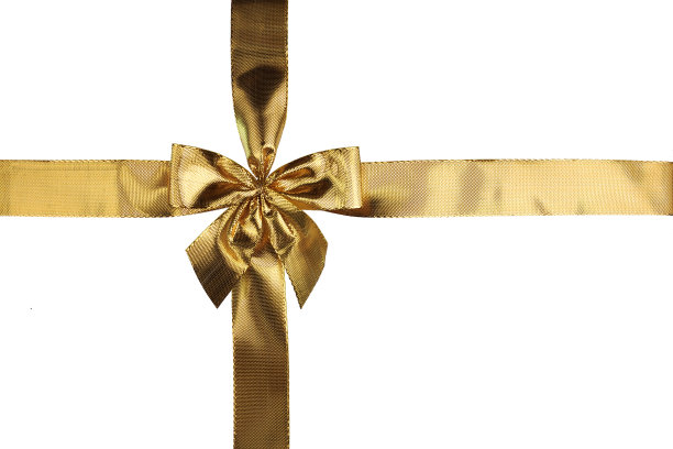 白色背景的金色礼物蝴蝶结和丝带图片下载