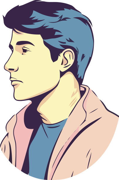 微笑的蓝头发卡通男孩图片下载