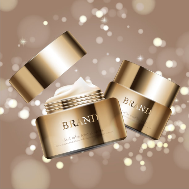 每年销售或节日销售的保湿面霜。金血清面膜瓶隔离闪光颗粒背景。优美的化妆品广告、插画。图片下载