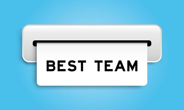 白色优惠券横幅与字最好的团队从机器上蓝色的背景图片下载