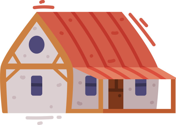 乡村别墅外观与红色屋顶的农村图片下载