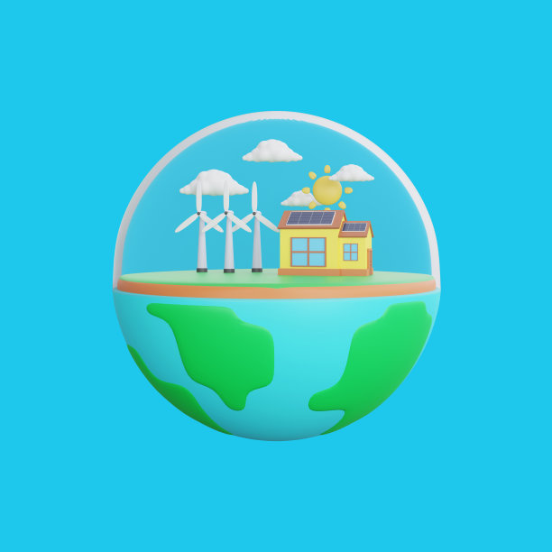 风力涡轮机和太阳能电池板生态概念的3d渲染图片下载