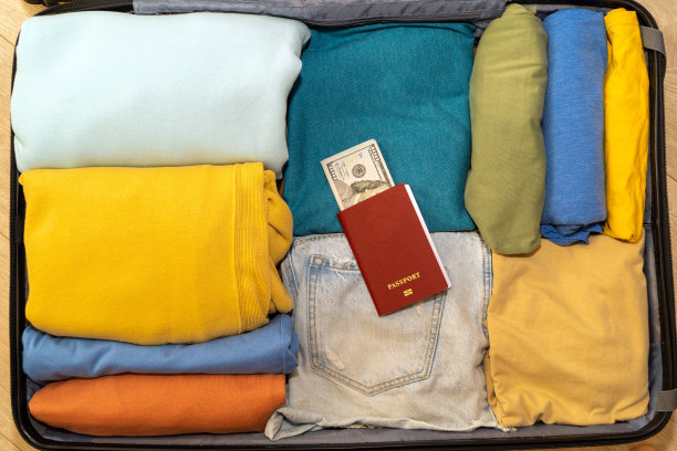 从上往下看，箱子里整齐地放着女人的衣服图片下载