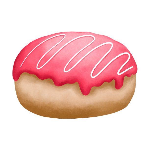 水彩草莓波士顿奶油甜甜圈与白巧克力蔓延插图孤立的白色背景。图片下载