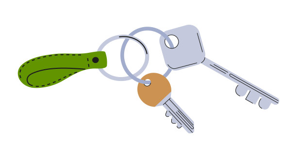 钥匙的向量。吊坠形状的弓，猫，心，链。小饰品、钥匙扣和钥匙扣图片下载