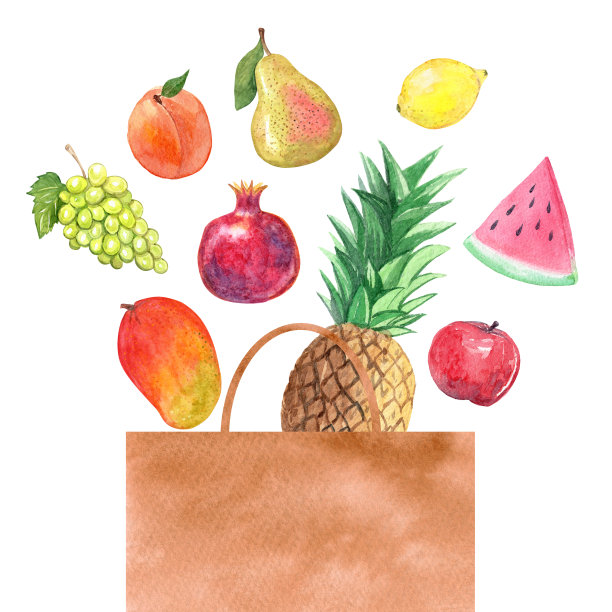 水彩水果袋孤立在白色背景图片下载