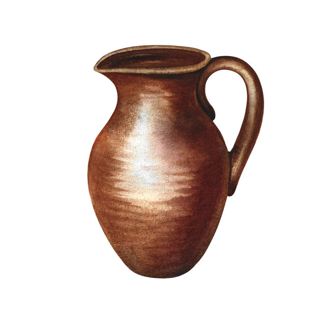 粘土罐。水彩插图。陶瓷、彩陶、陶器。在白色背景上分开。适用于乳制品、纺织品、厨房用具、古朴印花及厨房用品的设计包装。图片下载