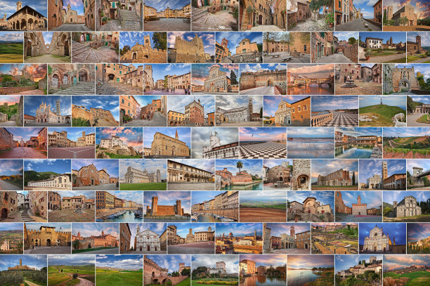 意大利托斯卡纳:城市、村庄、建筑、乡村的照片拼贴图片下载