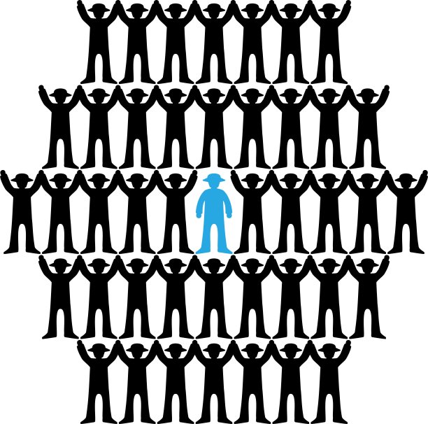 剪影人物分为多数和少数或帮助少数/插图材料(矢量插图)图片下载