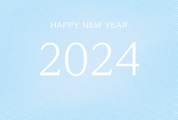日本图案无生肖年卡，日本图案背景，2024年字体和蓝色海浪(蓝色)，新年明信片材料图片下载
