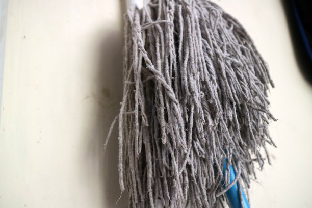 用于清洁地板的拖把头，旧白色图片下载
