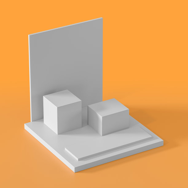 白色POS POI纸板地板展示架超市空白空显示与货架产品在橙色背景隔离。3d渲染图片下载