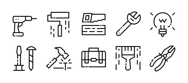 构建工具。线条图标，黑色，工具图标。矢量图标。图片下载