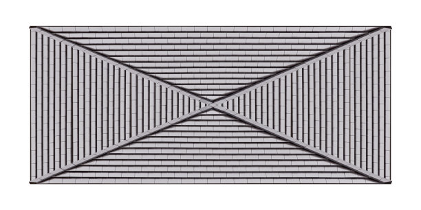 模型顶视图臀部屋顶灰色瓷砖图案隔离在白色背景与剪辑路径图片下载