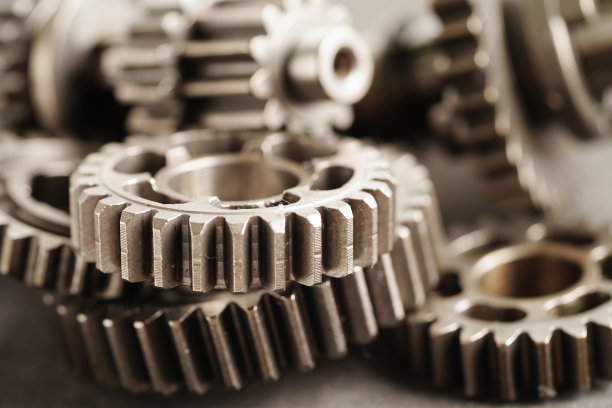 金属齿轮发动机汽车和自行车，机械工业的概念。图片下载