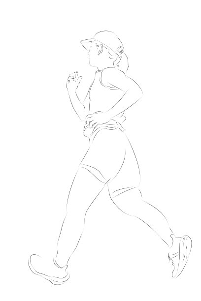 女子热身跑跑，简单的矢量手绘轮廓草图，孤立在白色上图片下载