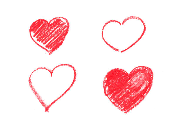 红色粉彩心在白色的背景图片下载