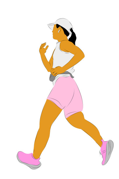 女子热身跑跑，简单的矢量手绘轮廓草图，孤立在白色上图片下载
