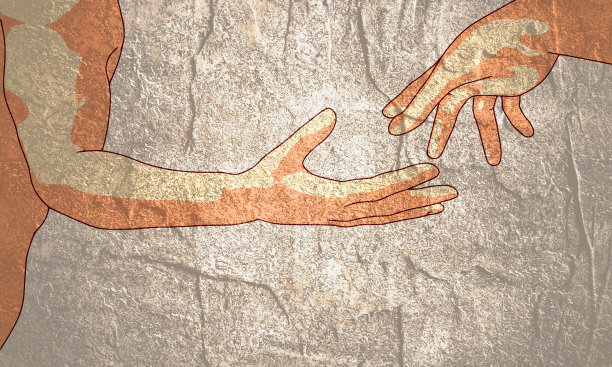 人类的手互相伸出，几乎是触摸。帮助的概念图片下载