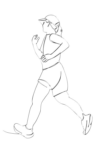 女子热身跑跑，线条艺术连续线条简单矢量，孤立在白色上图片下载