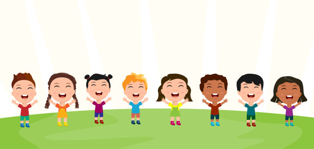 快乐快乐的小朋友们在自然公园、托儿所、幼儿园、小学的横幅海报设计中欢欣鼓舞图片下载