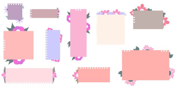 可爱的备忘录笔记本设置花纸框架的文字。计划表贴纸元素粘性。平面矢量插图。可爱的笔记计划页面。图片下载