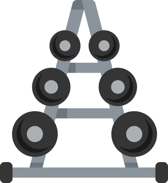 哑铃架支架概念，紧凑的a -框架家庭健身房空间节省矢量彩色图标设计，健身和健康符号，锻炼和举重标志，个人训练设备库存插图图片下载