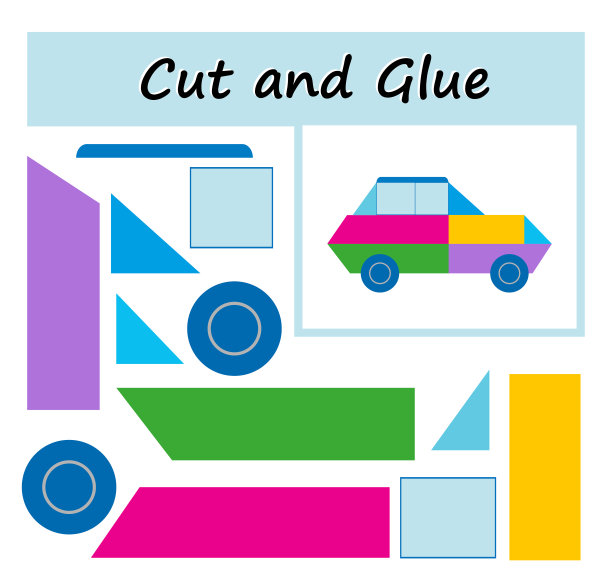 剪下图像的一部分，然后粘在纸上。DIY工作表。图片下载