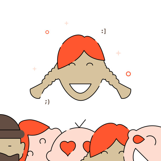 快乐微笑的女孩与辫子填充线图标，简单的矢量插图图片下载