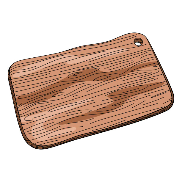 手绘切割长方形木板。烧烤餐盘。厨房用具草图。雕刻风格图片下载