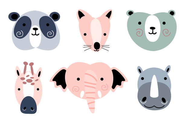 野生动物头。扁平化设计。复古风格。矢量插图。图片下载