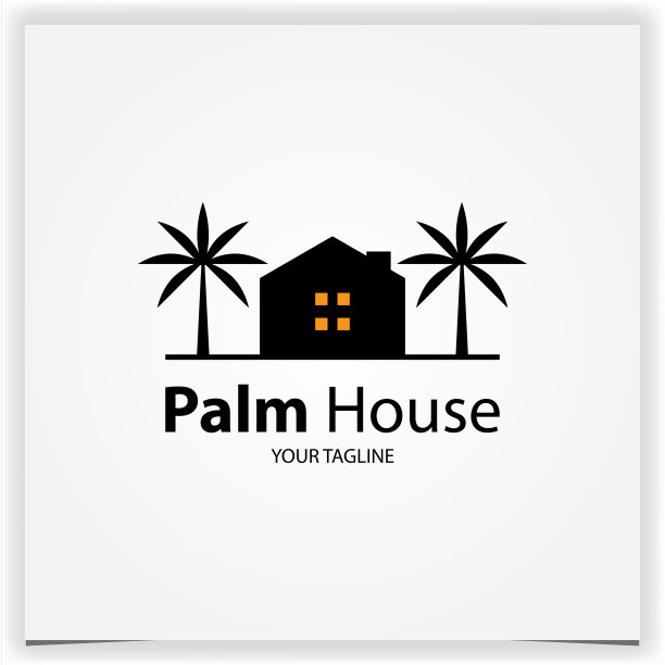 剪影的棕榈屋标志优质优雅的模板矢量eps 10图片下载