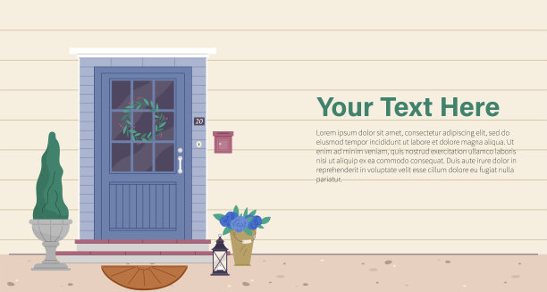 房屋外立面。街道的正面视图。封闭的家庭入口外部有盆栽植物图片下载