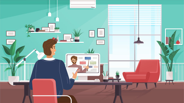 电子学习，在线教育，让学生在家办公室用电脑观看在线网络研讨会图片下载