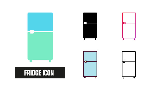冰箱图标集矢量插图图片下载