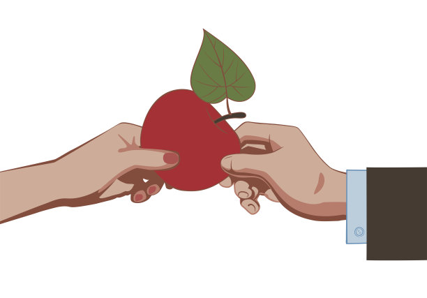 一个男人和一个女人拿着苹果的手。图片下载