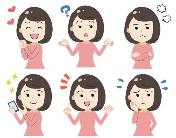 女性面部表情图标插画素材集图片下载