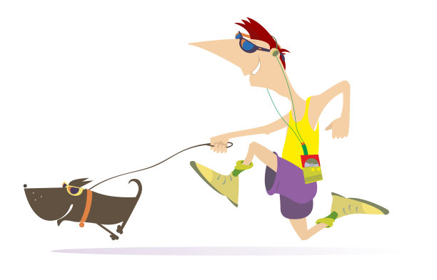 跑着的年轻人带着一条狗图片下载