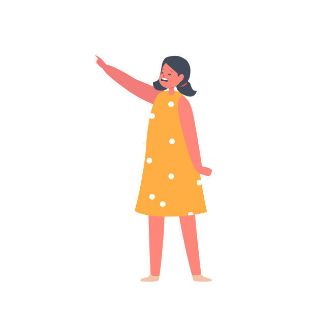 一个歇斯底里的小女孩角色，以一种激动而激烈的方式用手指着某物图片下载