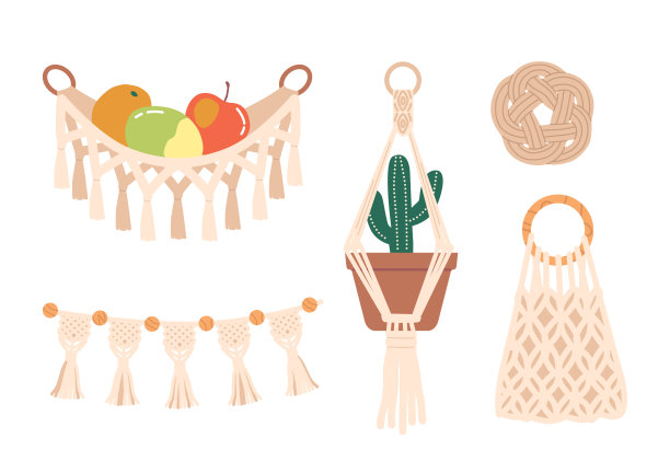 精美的编结装饰套装。复杂的手工制作的结和纹理，增加了波西米亚的触摸到任何空间图片下载