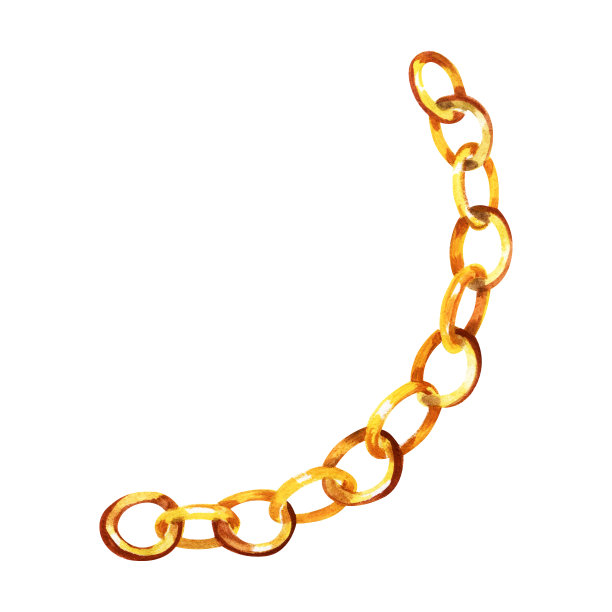 金色的链带素描时尚魅力插图在水彩风格的背景。服装配饰集时尚时尚装。水彩画时尚水彩画。隔离带元件图片下载