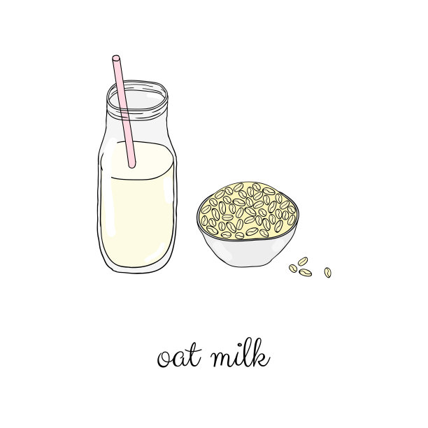 玻璃杯里的手绘燕麦牛奶。图片下载