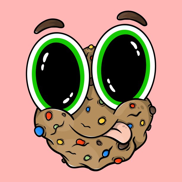 可爱美味的饼干用巨大的卡通眼睛表情。图片下载