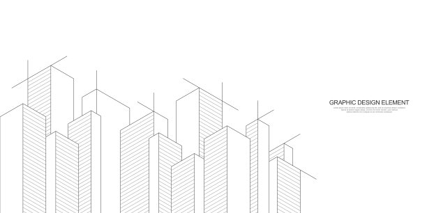 建筑制图与建筑施工。现代建筑的创意矢量插图图片下载