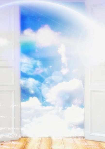 通过打开的门看到的天空景观的3d插图图片下载
