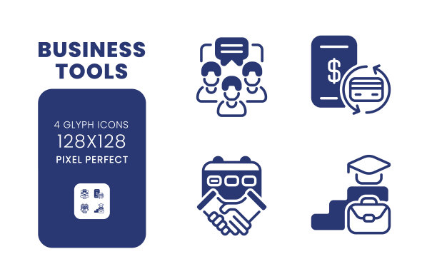 商务工具黑色固体桌面图标包图片下载