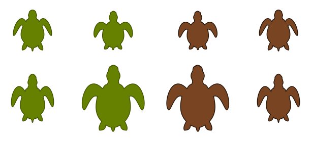 海龟图标系列在绿色和棕色的白色背景-矢量图片下载