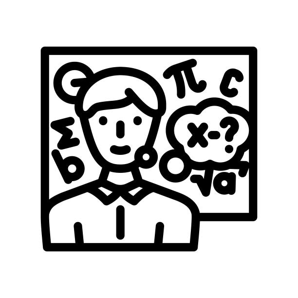 学习数学科学教育线图标矢量插图图片下载