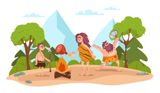 石器时代原始史前古代家庭观念。矢量图形设计插图图片下载